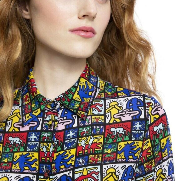 Alice + Olivia x Keith Haring Silk Shirt XS Small - Picture 3 of 8